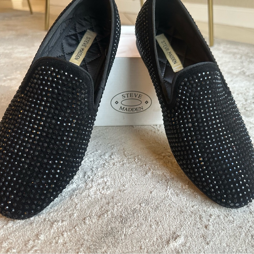 Steve Madden Black Rhinestone-Embellished Slip-On Men Loafers